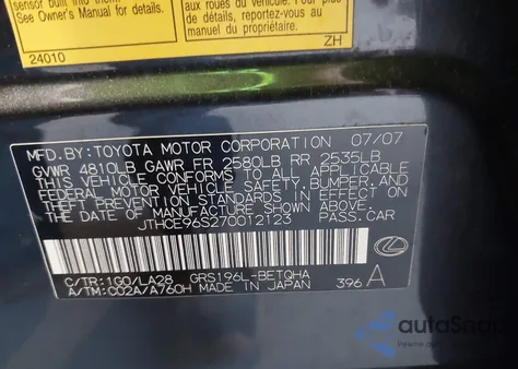 2007 Lexus Gs 350 z USA, uszkodzony, nr VIN JTHCE96S270012123